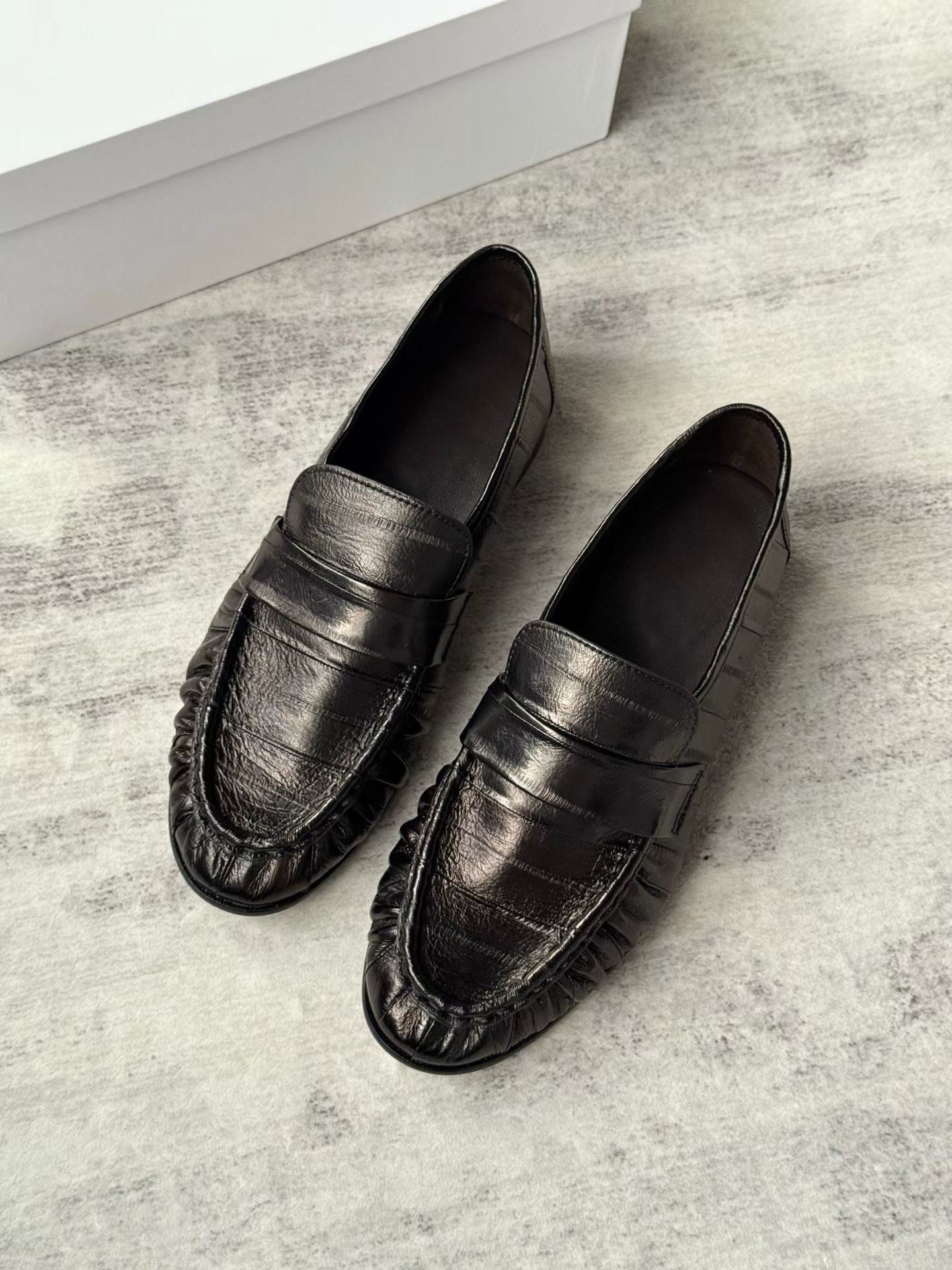Ruched Eel Leather Loafers