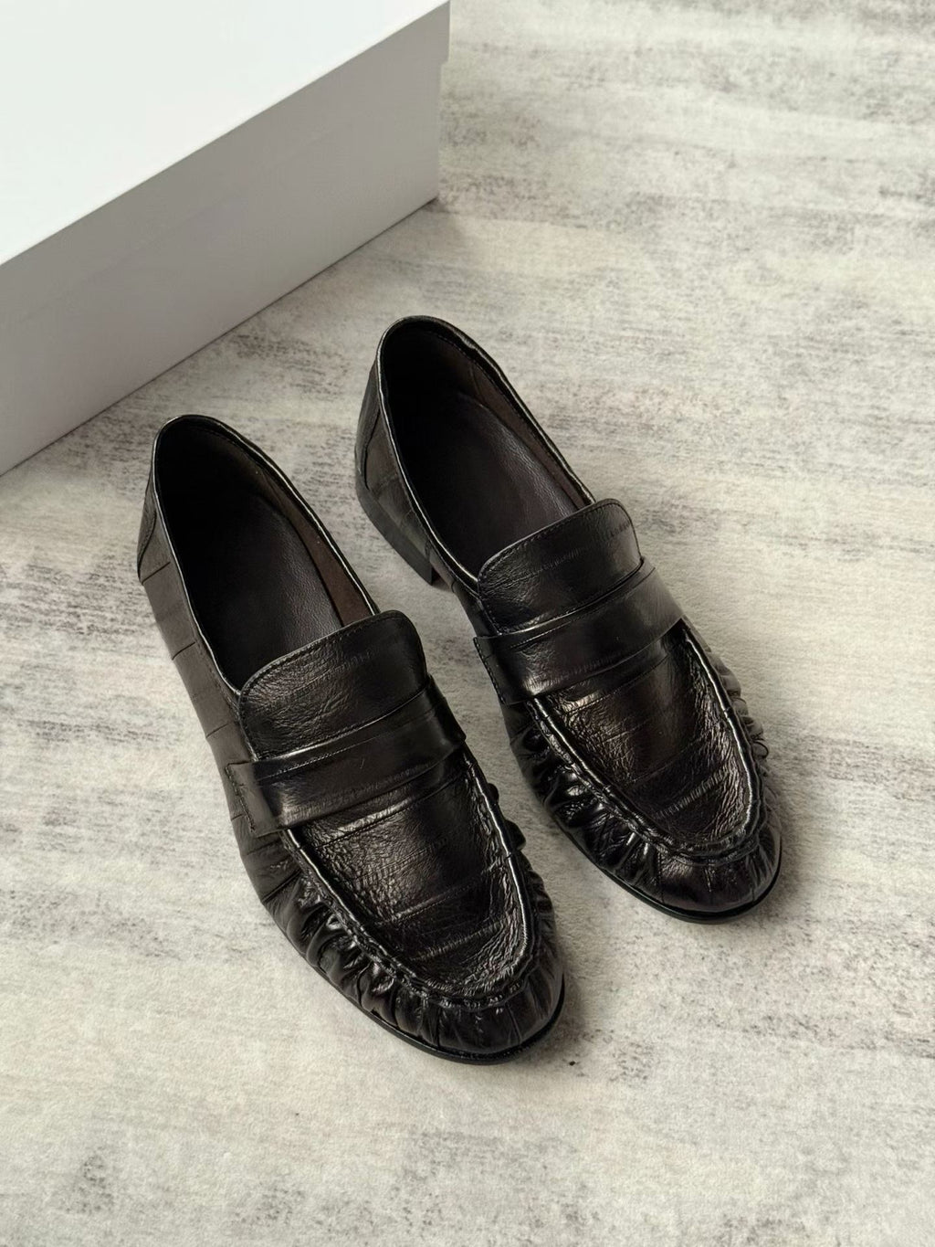 Ruched Eel Leather Loafers
