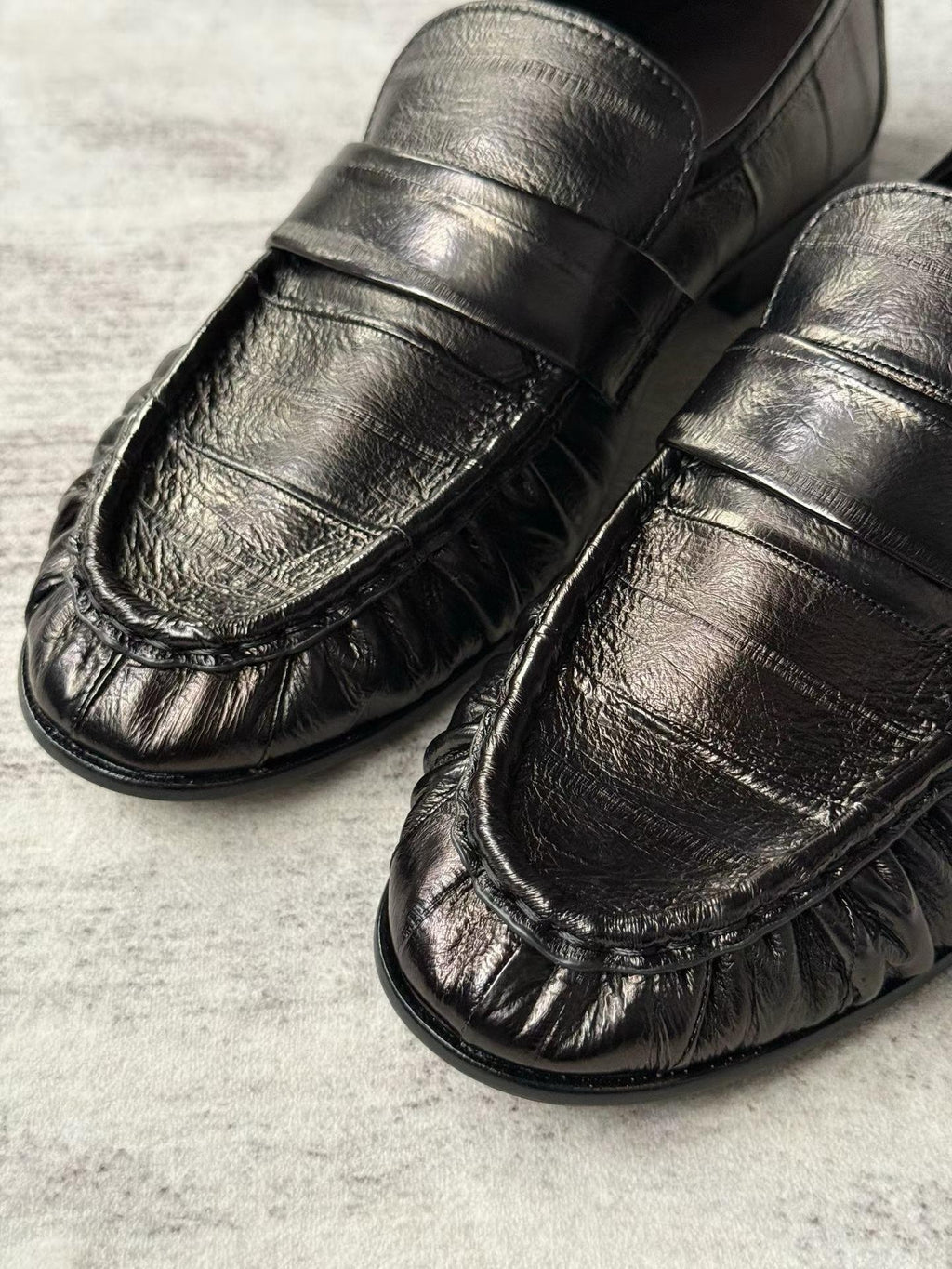 Ruched Eel Leather Loafers